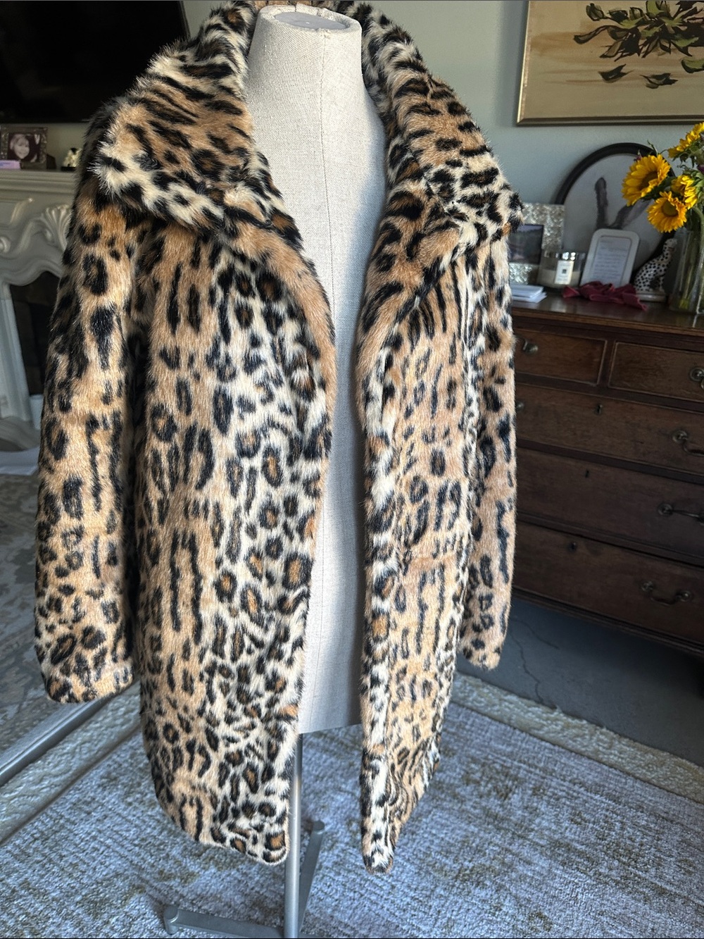H&M Leopard Print Faux Fur Pea Coat in Tan and Black